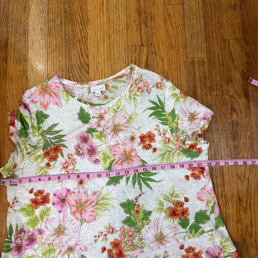 J. Jill Love Linen Shirt Womens XL White Floral Crossover-Hem Short Sleeve Linen - Picture 5 of 11